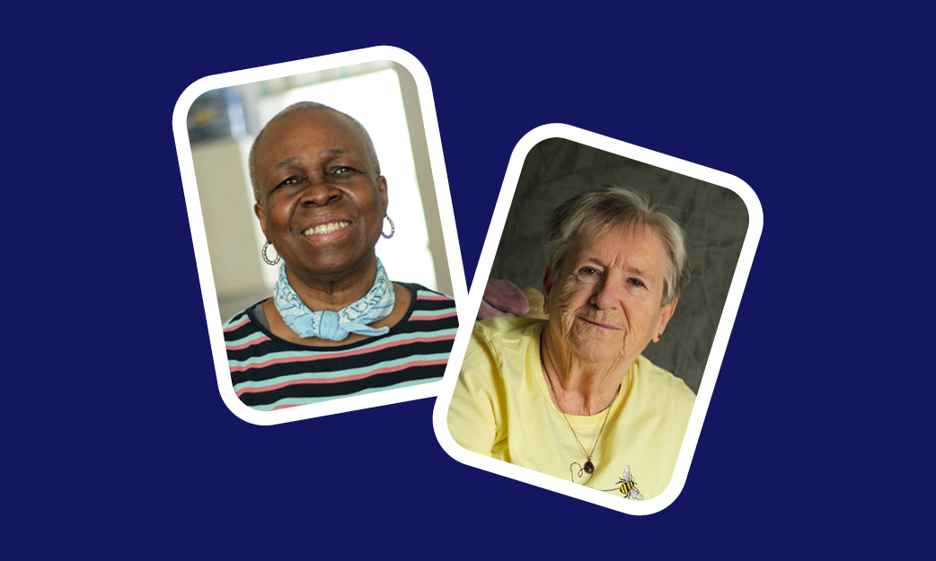 A photo of an older white woman and a photo of an older Black woman, both smiling, side by side